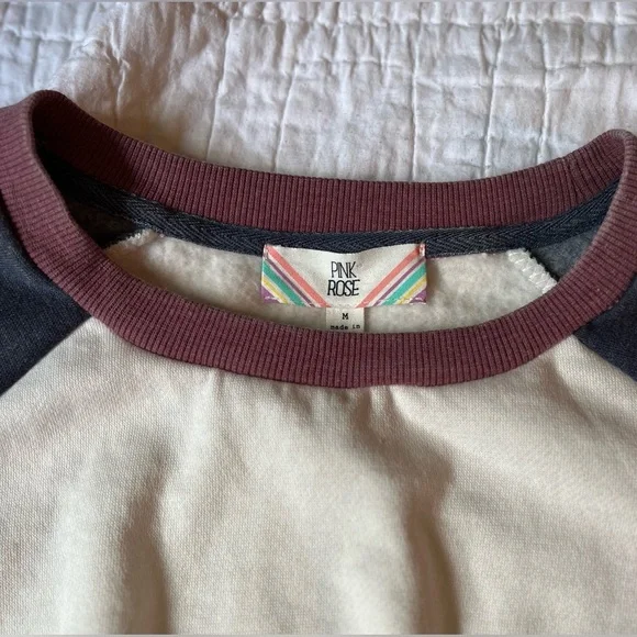 WHITE NAVY BLUE RAGLAN SLEEVE KNOTTED TIE FRONT WAIST SWEATSHIRT - Picture 3 of 3